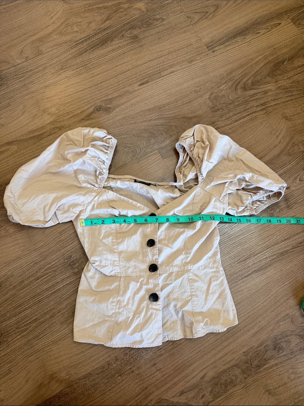 ASOS 100% cotton Tan Puff-Sleeve Button Front Top - US 2